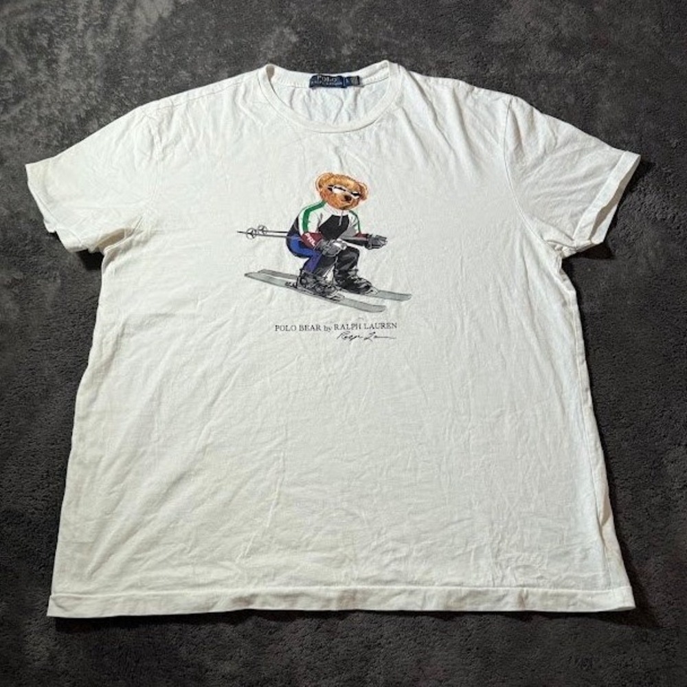 Polo Ralph Lauren Skiing Polo Bear Graphic T-Shirt White Mens Large